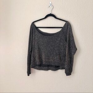 Blue life off shoulder oversized long sleeve top